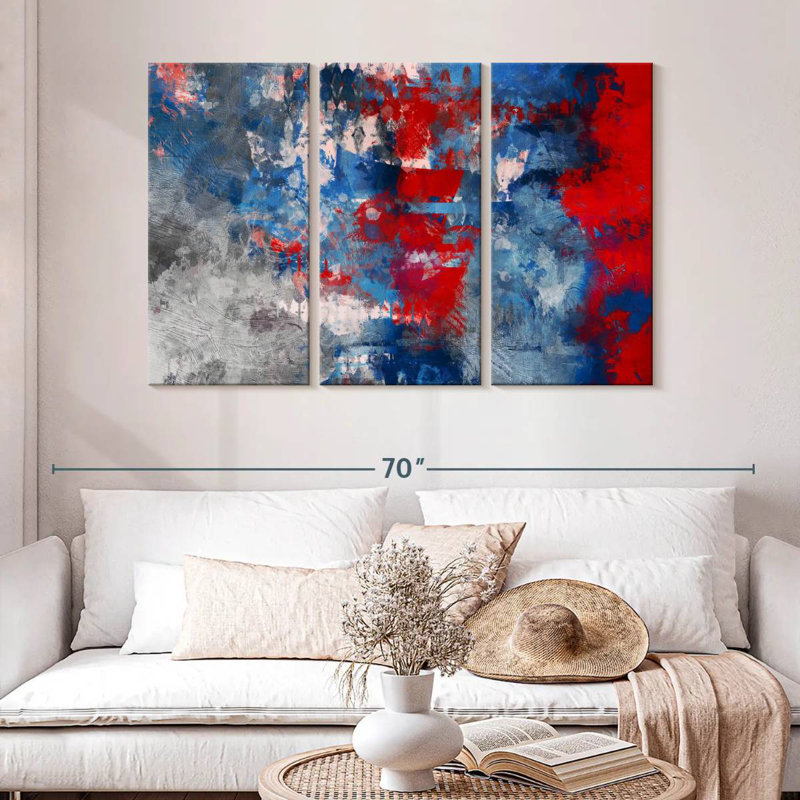 Avery Red Blue And Gray Abstract, 32" H x 50" W