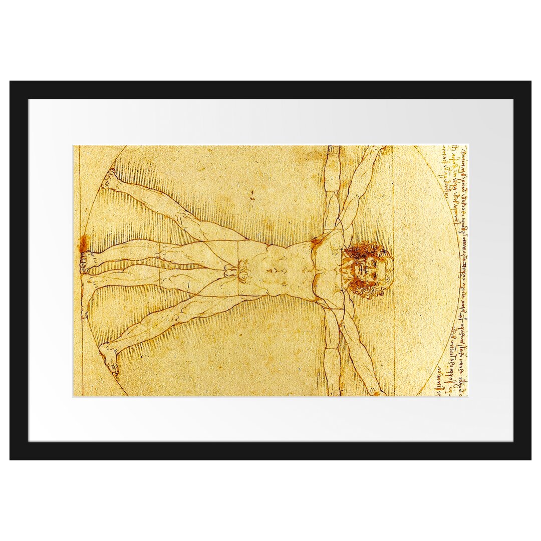 Gerahmter Kunstdruck Vitruvian Man von Leonardo Da Vinci