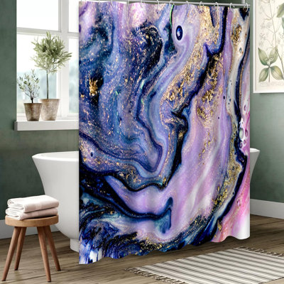 Gold Marble Abstract Art Shower Curtain with 12 Hooks