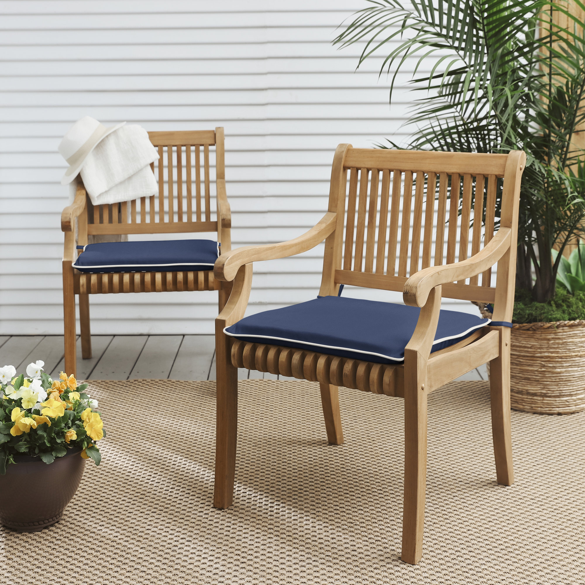 Sunbrella Outdoor Dining Chair Cushion, 2" H x 19" W x 19" D, Sunbrella - Canvas Navy
