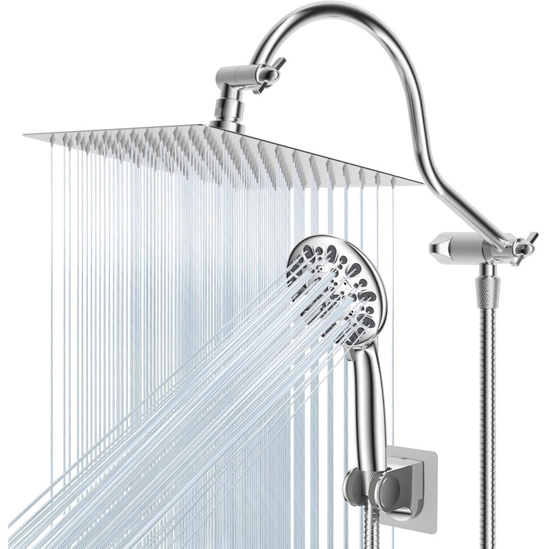 All-Metal 10'' High-Pressure Rain/Handheld Shower Combo With Extension Arm