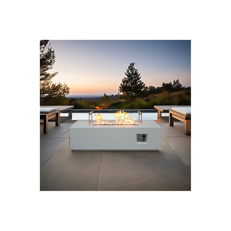 52 Inch Outdoor Concrete Propane gas rectangle Fire Pit table in Antique white colour