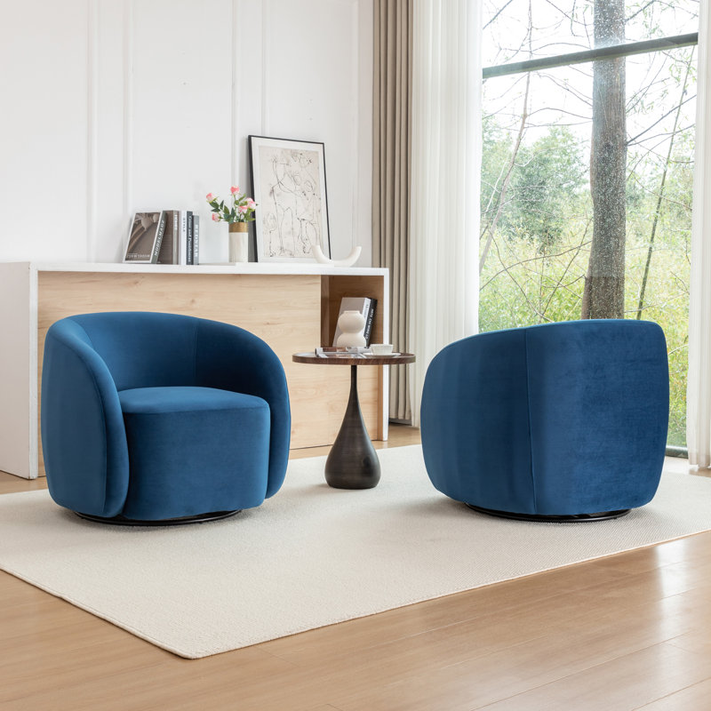 Fauteuil demi-tonneau pivotant en velours Arrun, Marine