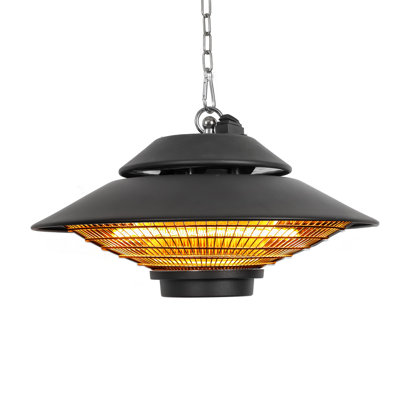 Winter Ready Series Ceiling Mounted Outdoor Patio Heater, 1500W, Halogen Lamp, Hanging Chain Mount with Remote Control, Heats Up To 54 Sq. Ft., BHOC05, Black