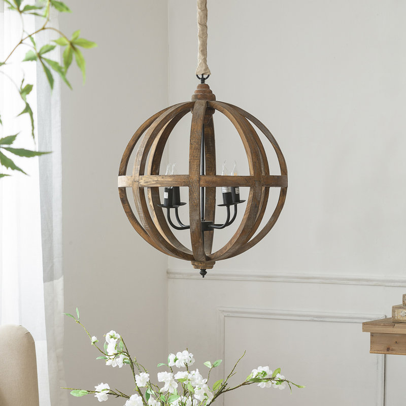 Lustre géométrique en bois 4 lumières Caisley