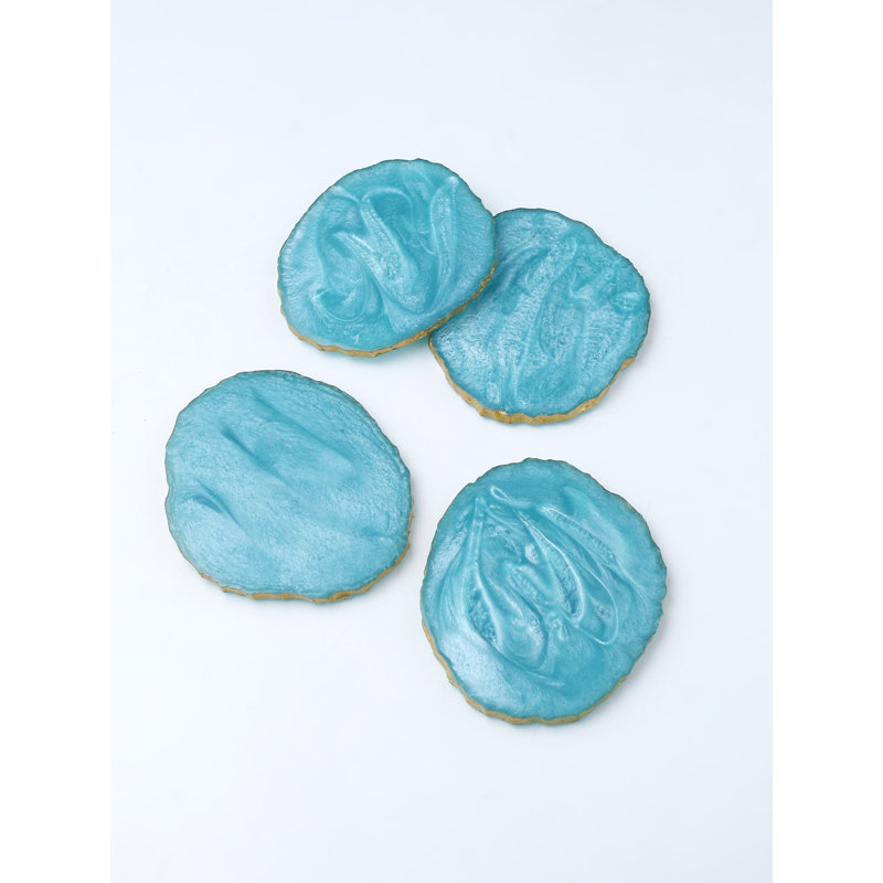 Ensemble de 4 sous-verres en résine jaune, Bleu