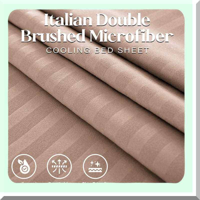 Luxury Italian Stripe Microfiber Bedding Set - Wrinkle Resistant Taupe Sheets - Deep Pocket Soft Prestige Collection - Fade & Stain Proof 4-Piece