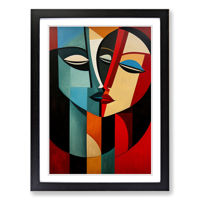 Two Women in Love Constructivism - Framed Print, Black , 34cm H x 25cm W x 2cm D