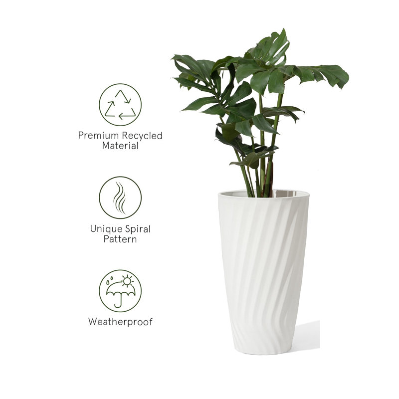 Boynton 24" H Round Pot Planter with Shelf Insert, White, 1