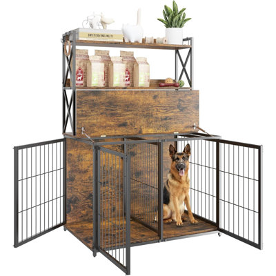 Table de bout en bois pour caisse de chien avec dessus rabattable et cloison mobile