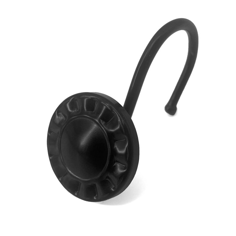 Ensemble de 12 pièces - Anneaux à crochets de rideau de douche noir mat