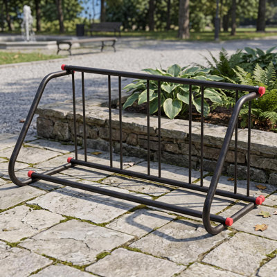 Heavy-Duty Commercial Bike Rack, Freestanding Steel Floor Stand - Outdoor/Garage Parking Storage - Single-Sided Grid Organizer, Holds 5 Bikes, Black - 5-Car Single Outdoor Rack