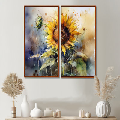Jaune tournesol symphonie I - art mural traditionnel 2 panneaux