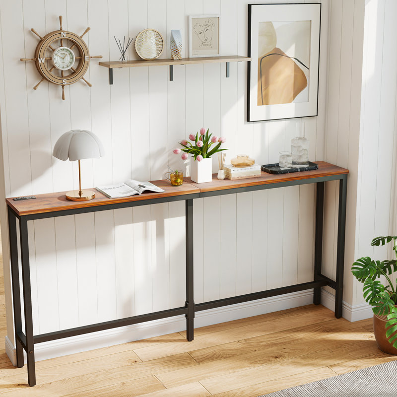 Console avec prise de courant, canapé de 71 pouces avec station de charge, H 31,5 po x l 71 po x P 8 po, Brun