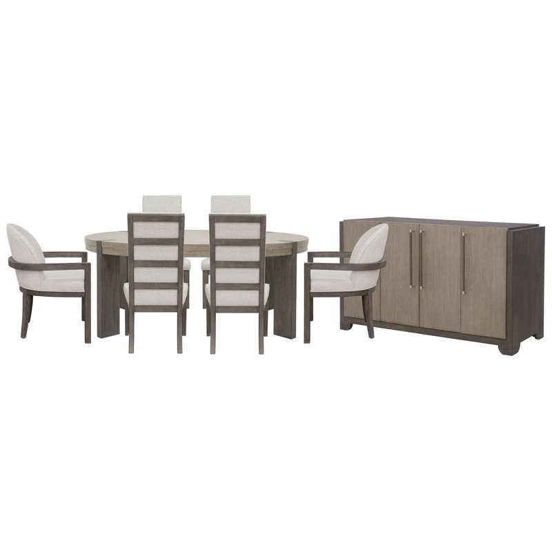 Table de salle à manger ronde avec 4 chaises d'appoint et buffet Inzillo, 8 pièces: table, 4 chaises 1, 2 chaises 2, buffet