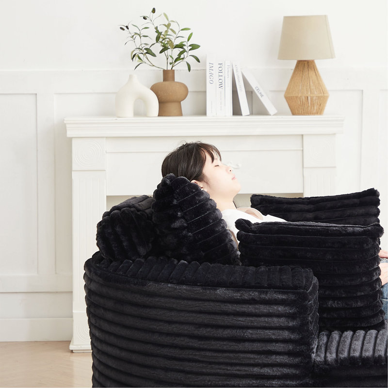 Boneless 55''L Chenille Foam Single Swivel Chair, Fluffy Modern Sleeper, 360 Degree Swivel Chair For Living Room, Bedroom, Lounge And Projection Room