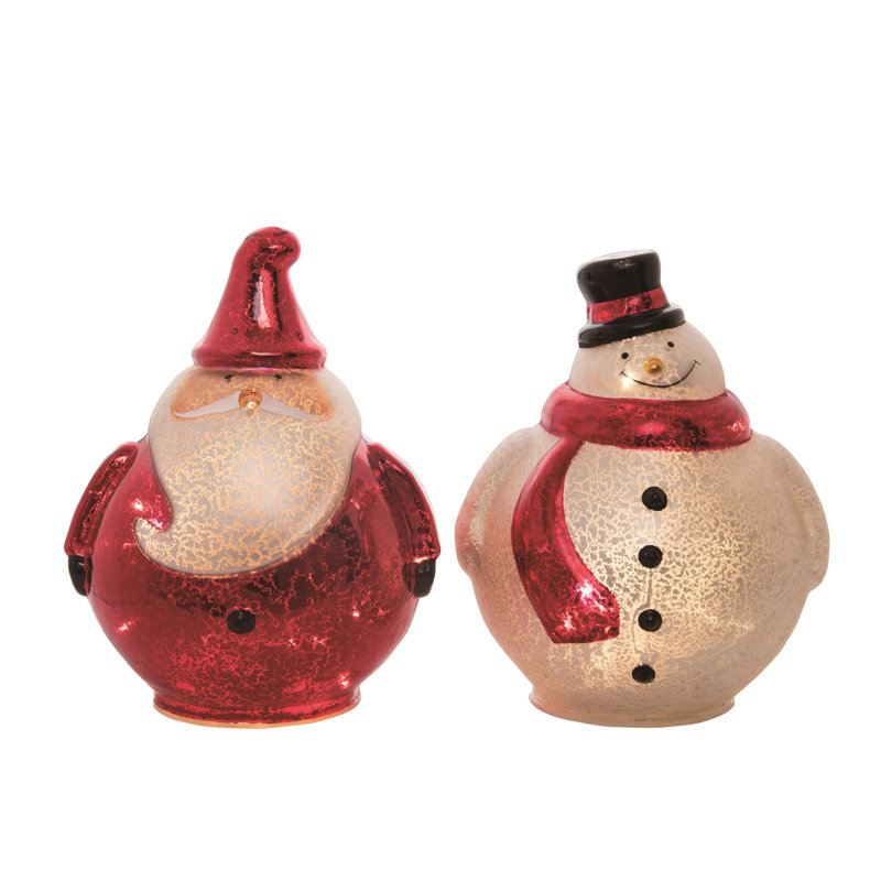  Ensemble de 2 décorations de Noël en verre père Noël / bonhomme de neige