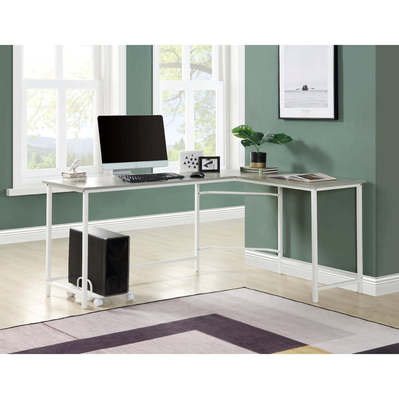 L-Shape Rectangular Computer Desk, Gray And White