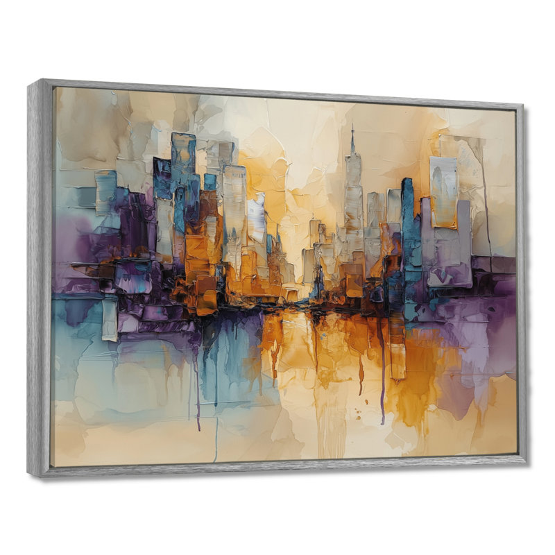 Nyel - Abstract Wall Art, Argent argent, Cadre flottant, H 16 po x l 32 po