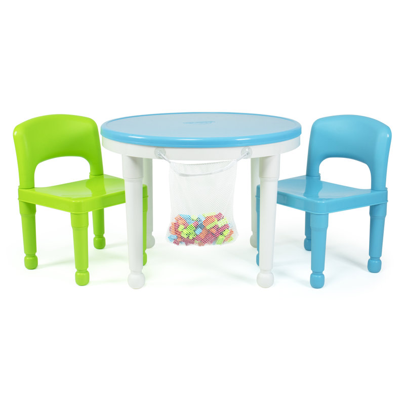 Kids 3 Piece Round Play Or Activity Table and Chair Set, Sky Blue/ White
