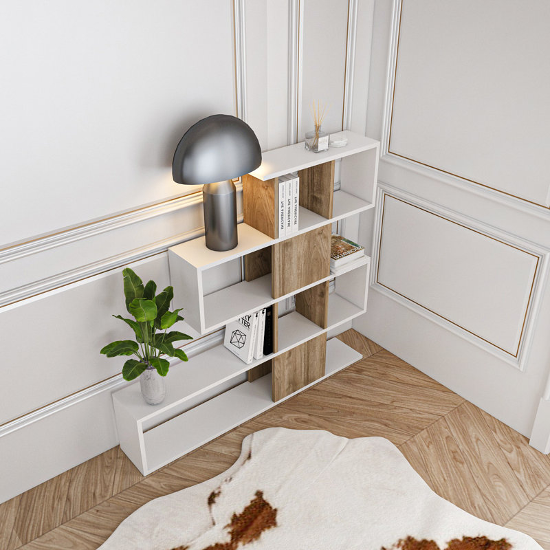 Deddo Geometric Bookcase, White/Walnut