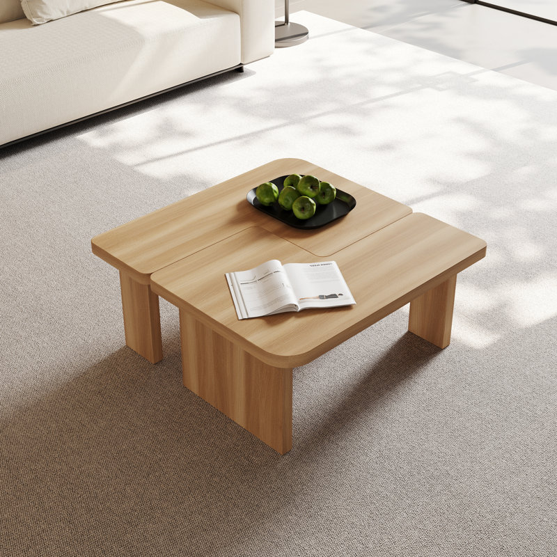 Mid Century Modern Wood Coffee Table For Livingroom, Free Adjustable Side Table, 2 Pieces, Natural Wood