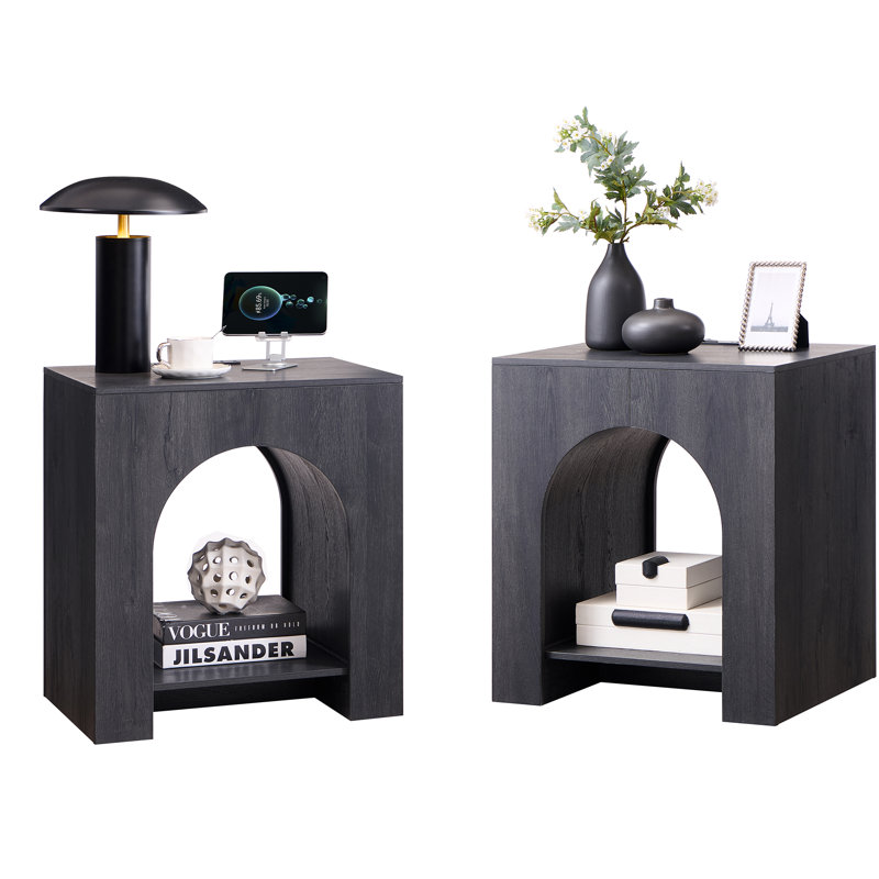 Ensemble de 2 tables de bout arquées avec station de charge Type-C, buffet de chambre à coucher moderne de 22 po avec tablette arquée