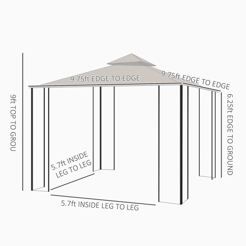10x10ft Patio Gazebo, Double Roof, with Netting, Steel Frame, Beige