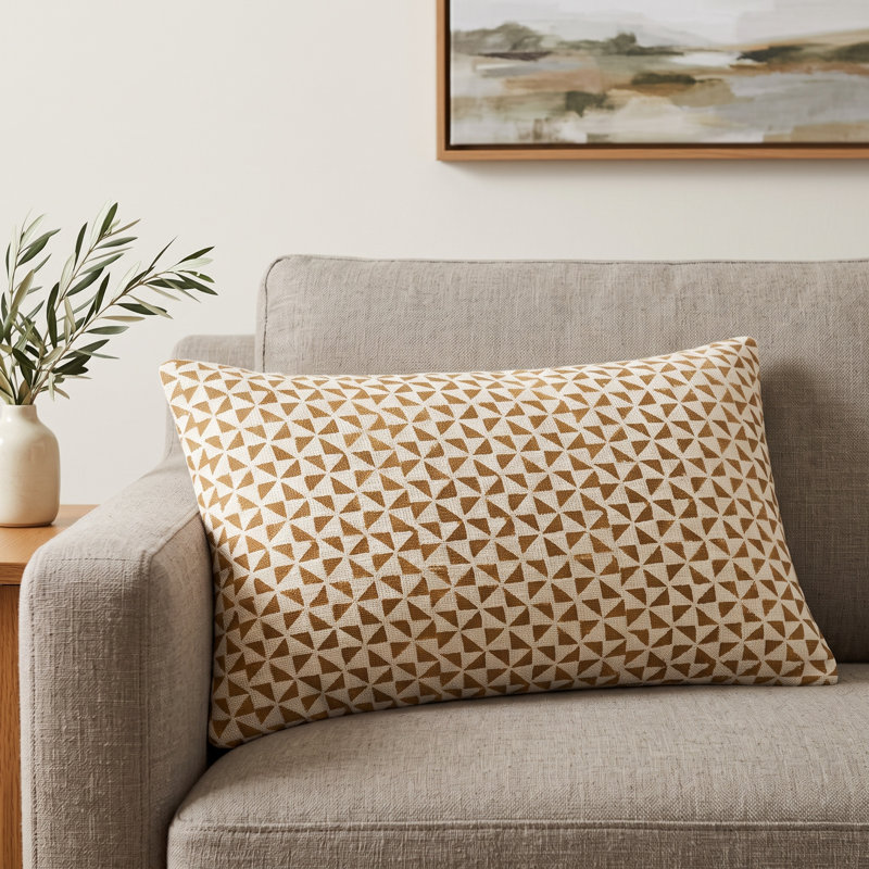 Zetta Geometric Cotton Reversible Throw Pillow, Beige/Denim, Pillow Cover Only - No Insert