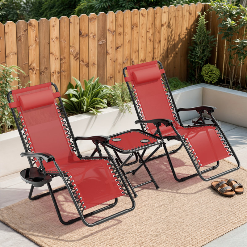 Adjustable Zero Gravity Lounge Chairs Detachable Tray & Headrest Pillow Portable Outdoor Recliners For Patio Beach, Beige