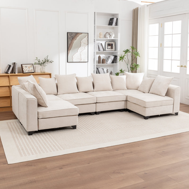 Ebern Designs Kempson 6 - Piece Upholstered U-Shaped Sectional Sofa ...