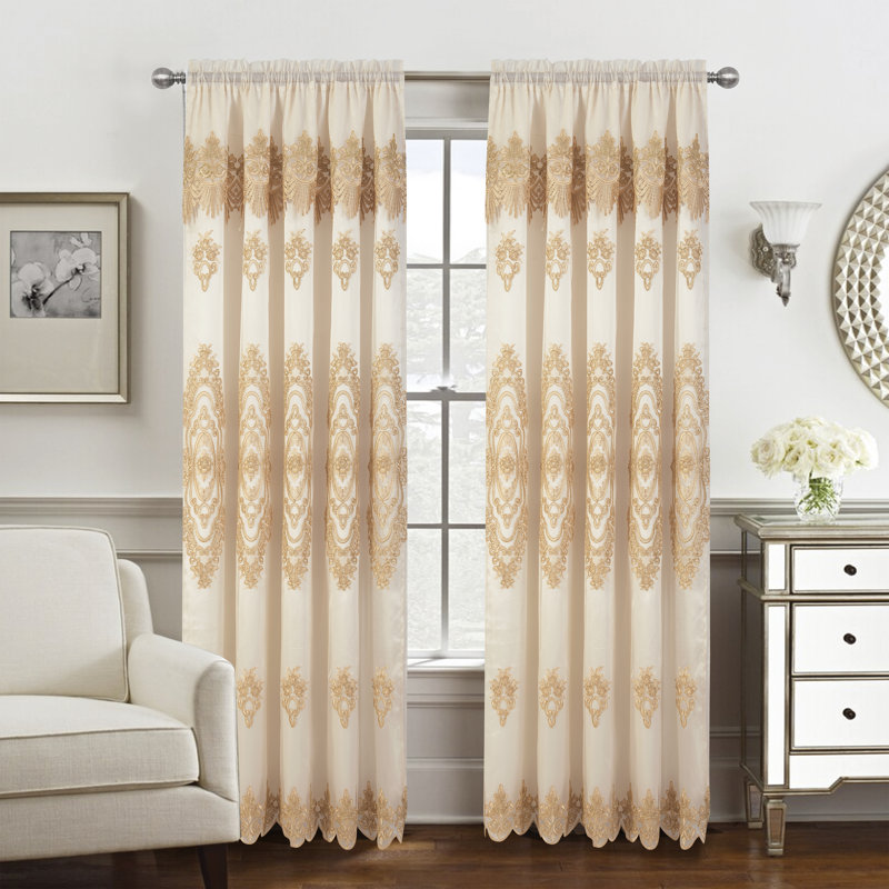 Panneau de rideau semi-transparent brodé Paramaz, Beige