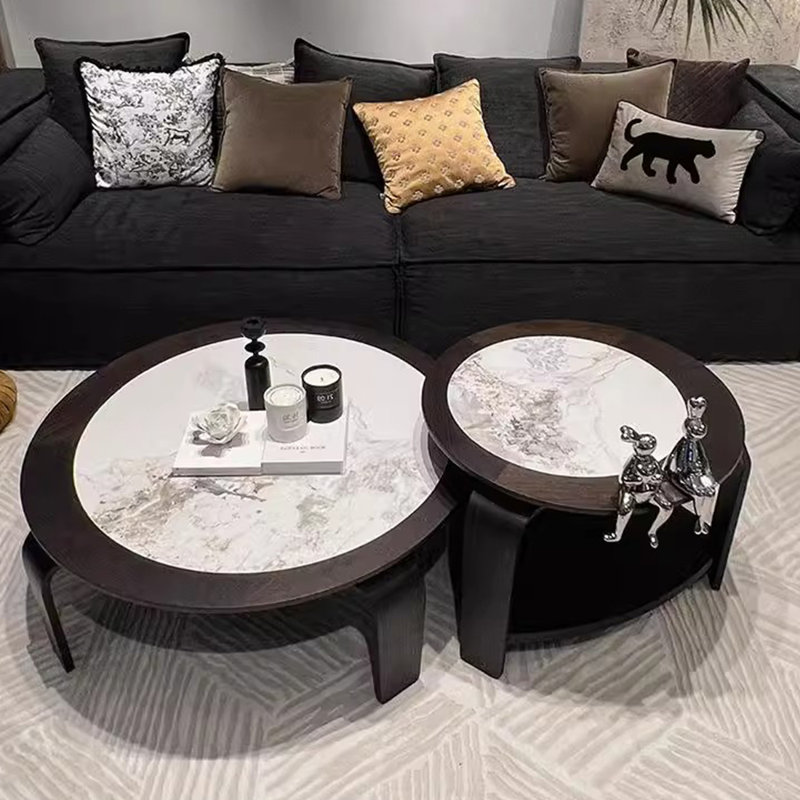 Round Sintered Stone & Ash Wood Coffee Table