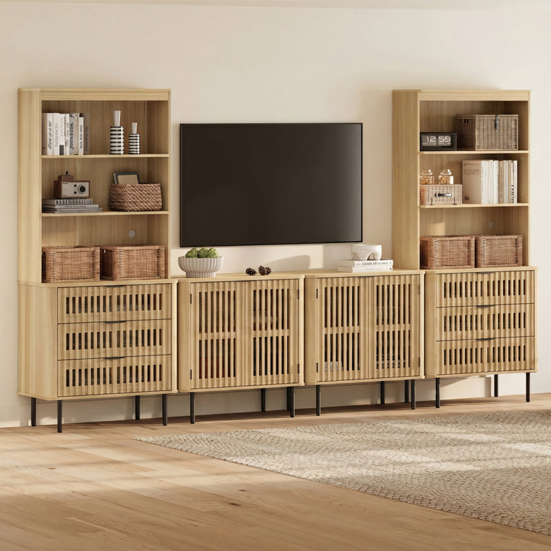 Meuble audio-vidéo avec tablettes pour téléviseurs de 75 po ou moins, chêne, Oak