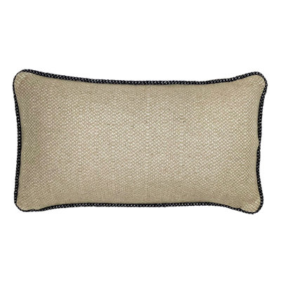 Leora Wool Blend Woven Throw Lumbar Pillow in Raven Black