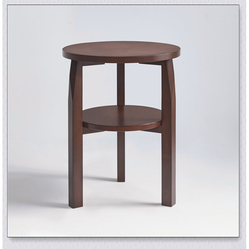 Table de bout ronde en bois d'hévéa massif, table d'appoint à 2 niveaux avec tablette de rangement, parfaite pour le salon et la chambre à coucher