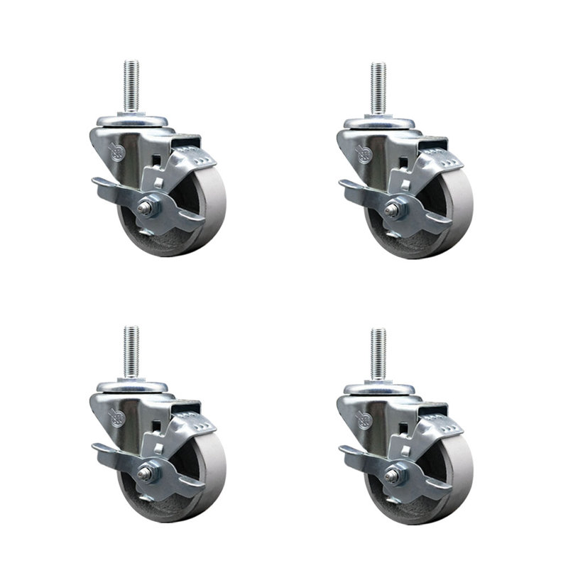 Ensemble de roulettes à tige filetée 3 pouces avec demi-roue pivotante 3/4 po SCC