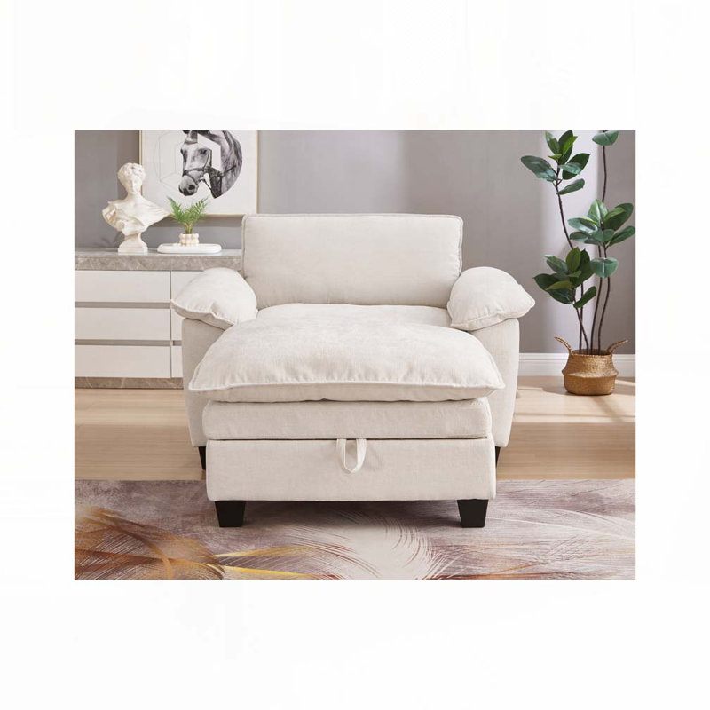 Méridienne surdimensionnée en chenille avec repose-pieds et rangement Chenille, Beige
