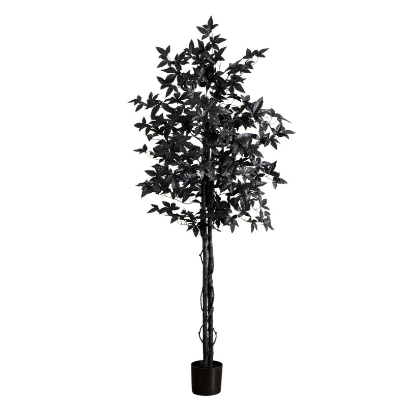 Artificial Halloween Black Maple Tree With Natural Trunk, 72" H x 25" W x 25" D