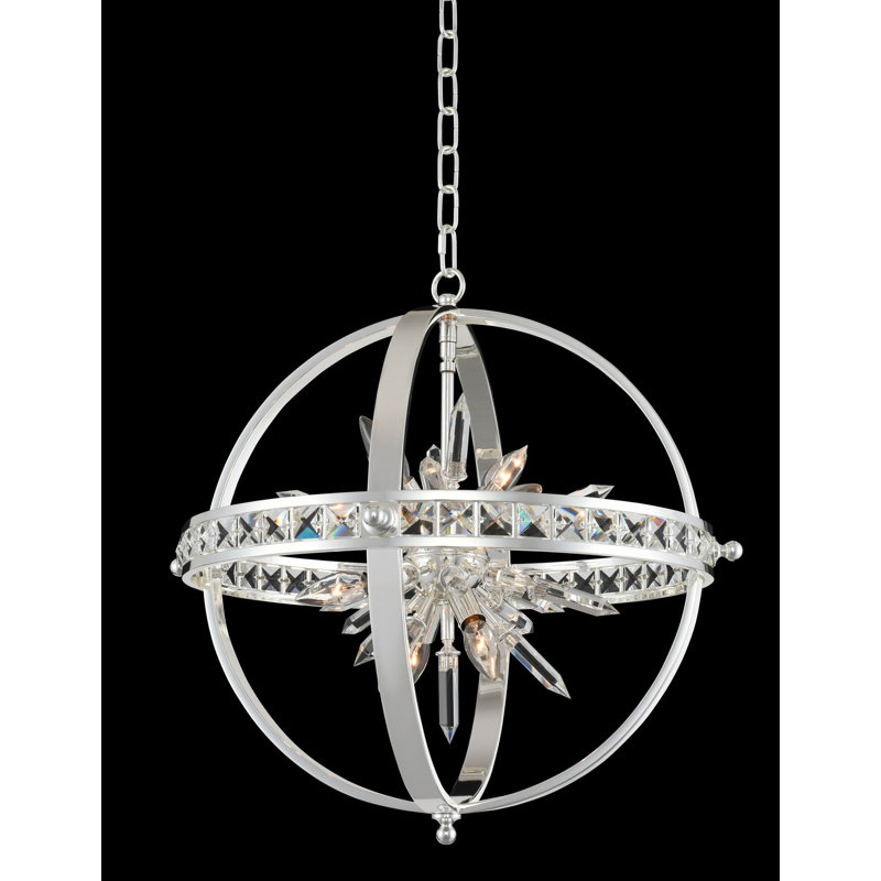 Matte Black and Silver Crystal Globe Chandelier, 23-inch