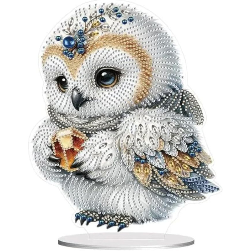 Emilliana 5D DIY Beautiful White Owl Tabletop Diamond Painting Kit Crystal Rhinestone Approx 24cm x 18.5cm Acrylic Decoration