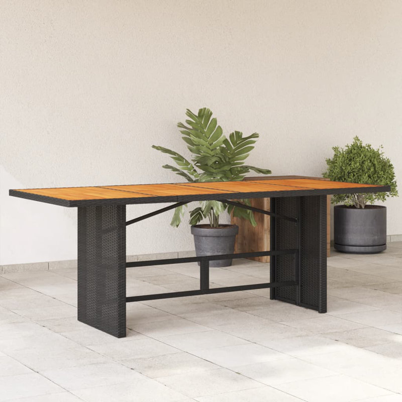 Garden Table With Acacia Wood Top 190X80x75 Cm Poly Rattan, Black