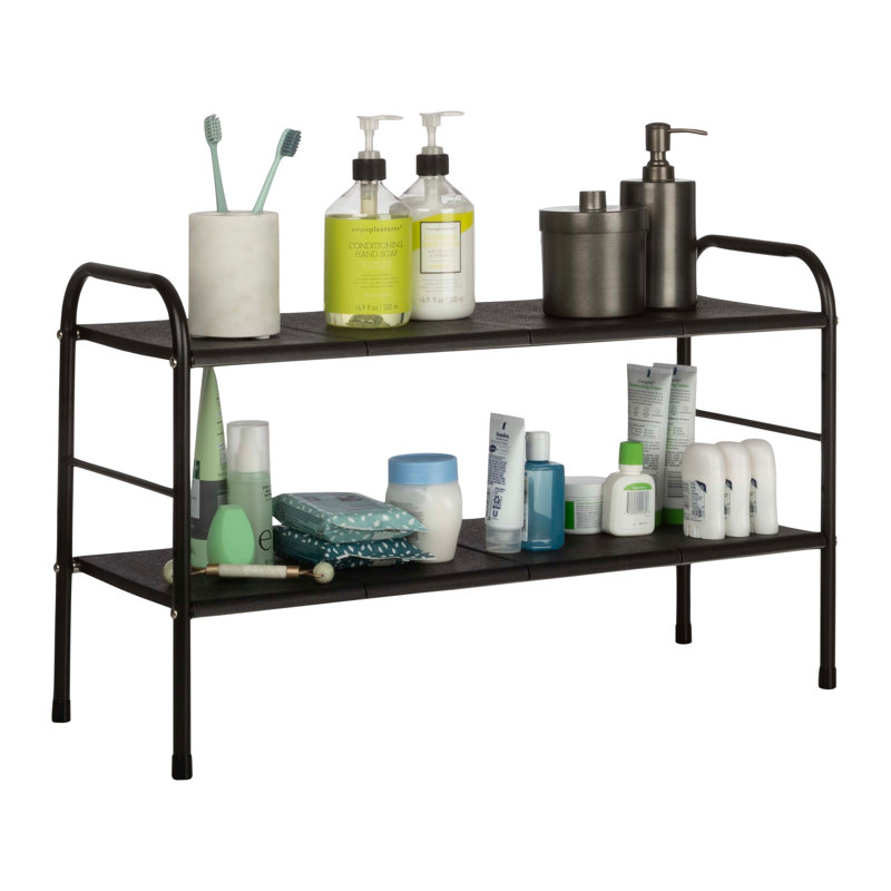 Black Adjustable 2-Tier Under Sink Organizer with Removable Panels
