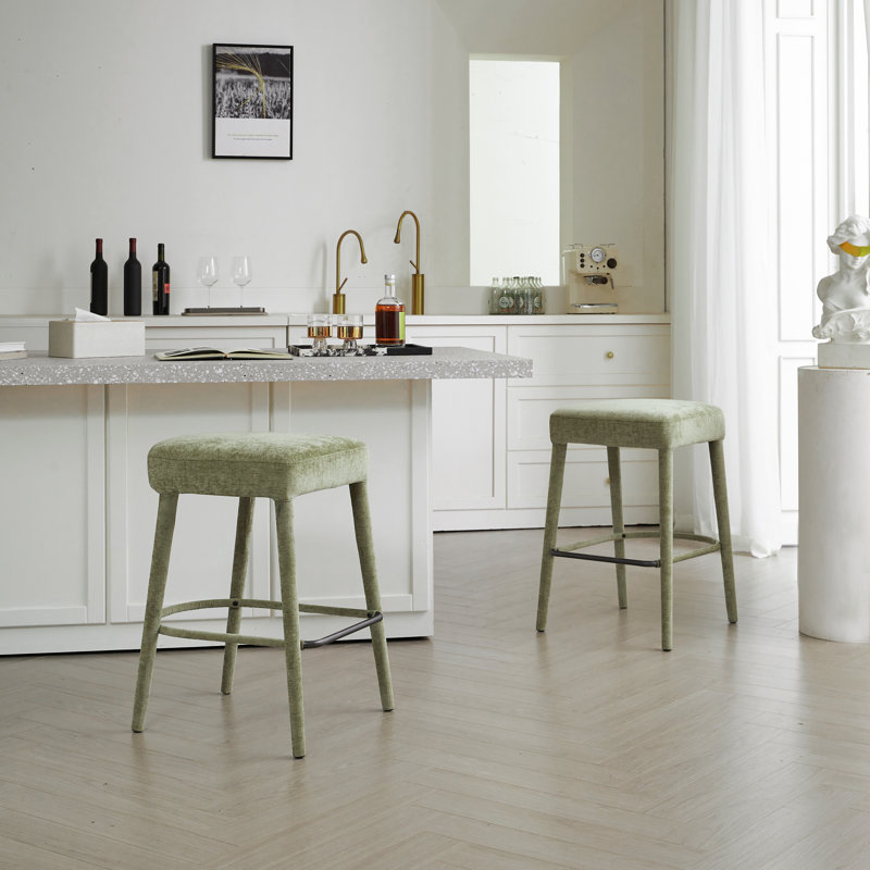 Tabouret de bar rembourré sans dossier en tissu - siège rembourré avec pieds et repose-pieds robustes, siège peu encombrant pour îlot de cuisine, comptoir de salle à manger et pub, 2 ensembles