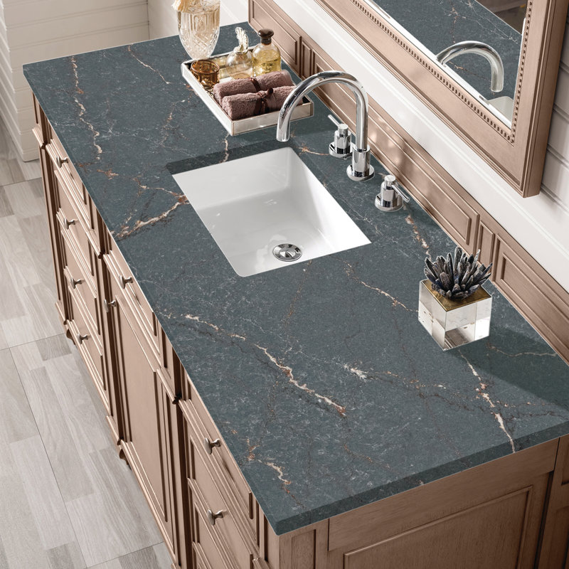 Bristol 60'' W Single Vanity, Whitewashed Walnut, Parisien Bleu, 8" Widespread
