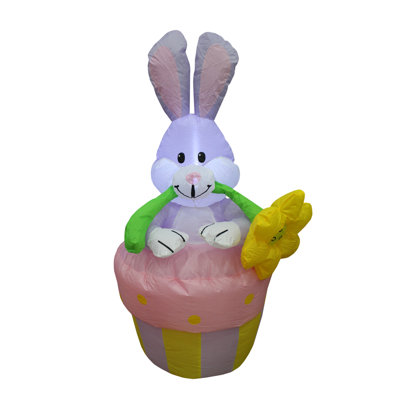 Lapin gonflable illuminé de 4 pieds de haut, joyeux Pâques, assis dans un pot de fleurs avec décoration de jardin intérieur / extérieur