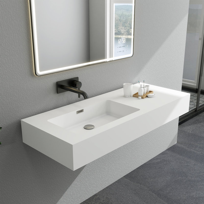 47'' X 19'' Stone Resin Bathroom Sink Wall-Mounted Vessel Sink With Single Hole 