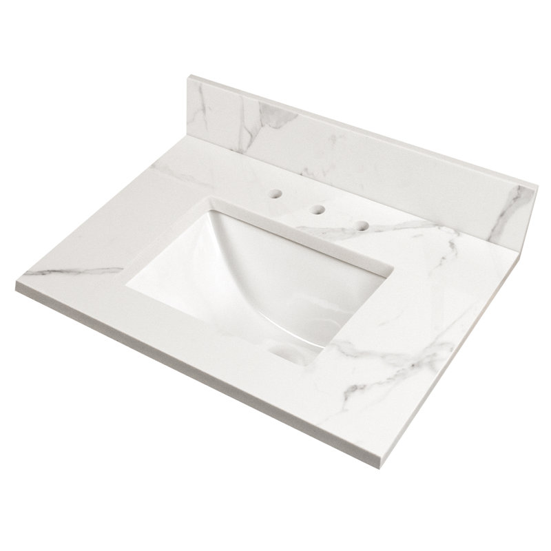 37 in. White Calacatta Nowy Marble Bathroom Vanity Top with Single Sink