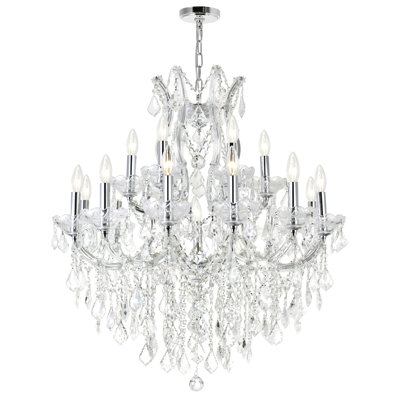 Lustre 19 lumières Orr, plafonnier en cristal chromé 32 pouces pour salle à manger, chambre à coucher ou vestibule