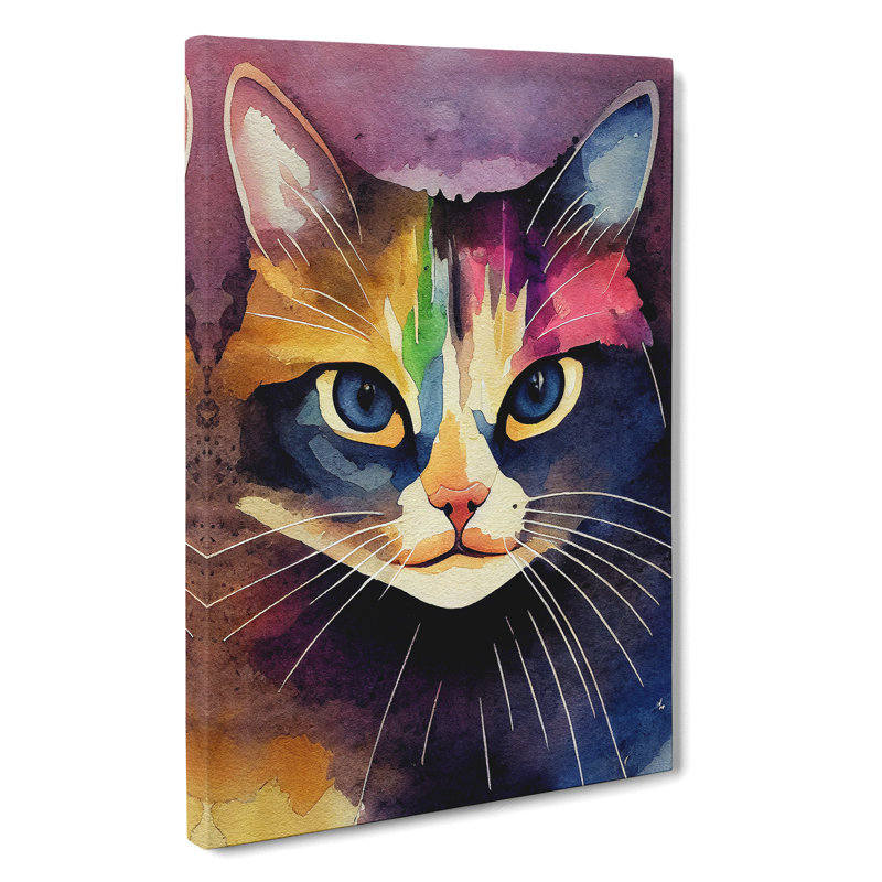 Cat Watercolour No.1 - Wall Art, Wrapped Canvas, 50cm H x 35cm W x 3cm D, No Matte